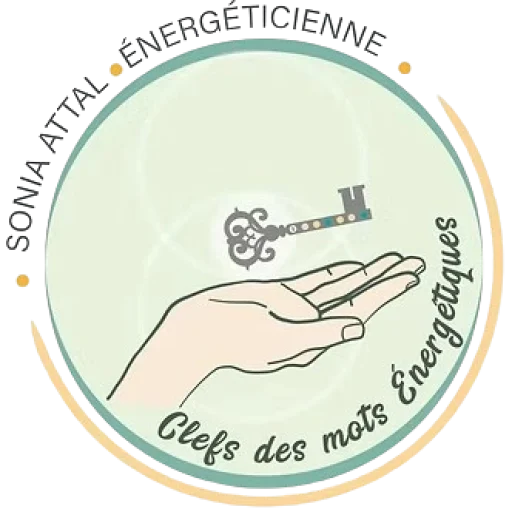 Logo Sonia Attal énergéticienne – Clefs des Mots Énergétiques, main tenant une clé